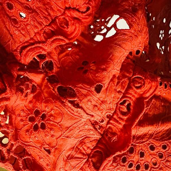 THREE FLOOR Damsel Sweetheart Burnt Orange Overlay Tie Shoulder Eyelet Dress 6 - Picture 13 of 13